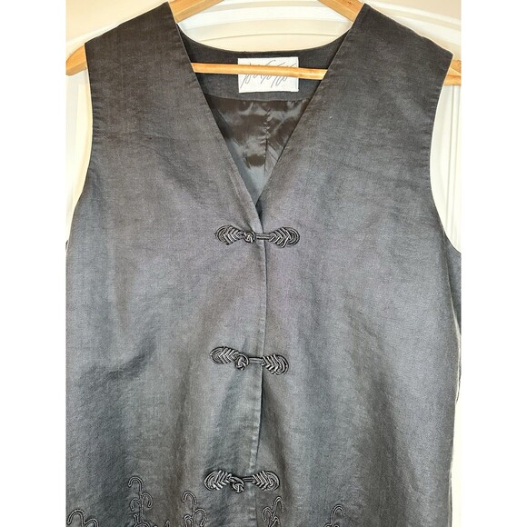 Vintage Lord N Taylor Women’s Black  100% Linen Vest with Asian Accents size 8 - Picture 2 of 9
